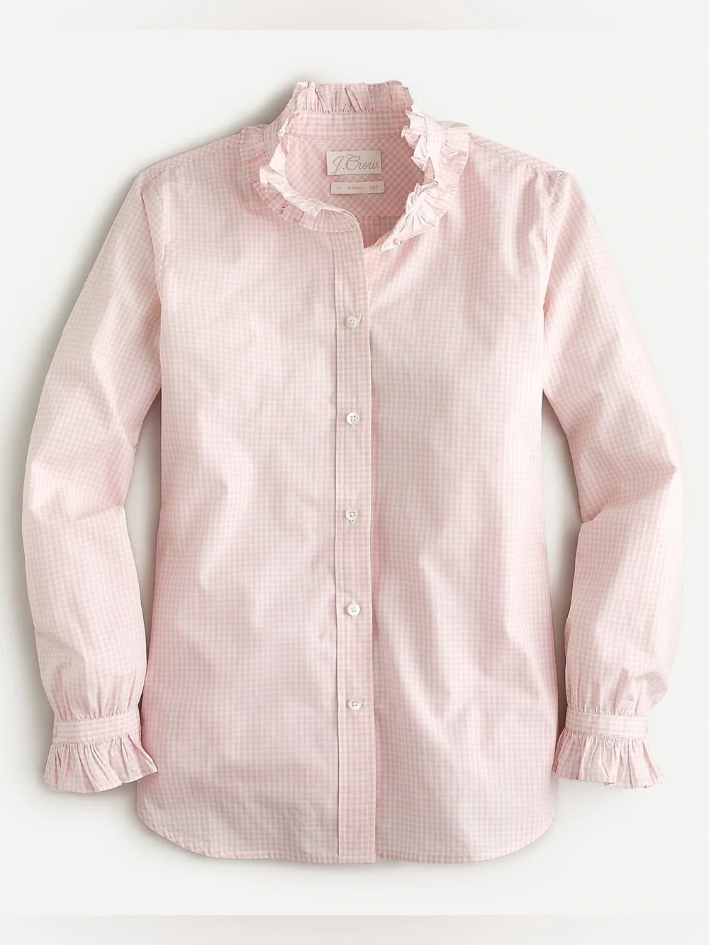 J.Crew Classic-Fit Ruffleneck Gingham Shirt Pink – Size 4